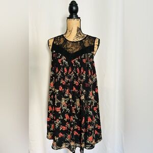 ANTHROPOLOGY RO&DE Mini black floral dress size Large